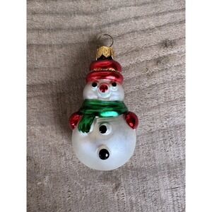 Vintage Snowman Christmas Ornament Mouth-Blown & Hand-Painted Made In Poland